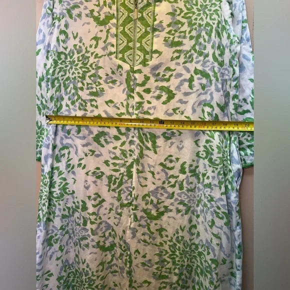 Oscar De La Renta Long Kaftan Tunic Dress Size Medium Printed Blue Green - Picture 7 of 8